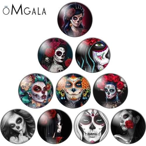 Beautiful Flower Skull Skeleton Bride Girls Image Glass Gems Cabochon Dome Demo Flat Back DIY Halloween Jewelry Accessories 8-30