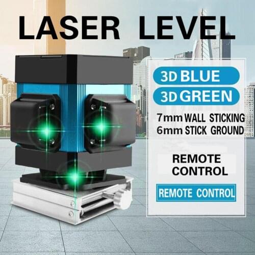 3D Green Light 12 Line Laser Level High Precision Flat Glare Floor Tile Leveling Tools Ground Line Remote Control Matter Class 2