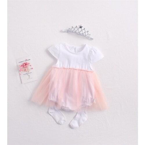 Lovely cozy newborn baby dress cotton short sleeve infant kids dresses for girls clothing toddler baby jumpsuit princess costume