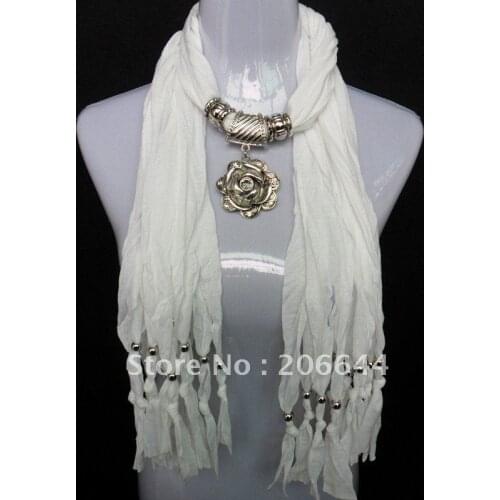 Fashion women scarf shawl pendant scarf Necklace jewelry scarves rose + crystal pure color lady scarf free shipping