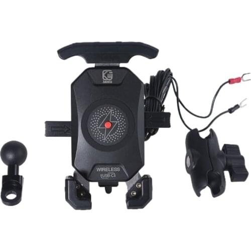 Motorcycle Qi Wireless Phone Mount Charger Mirror Cellphone Quick Charge Holder Waterproof Switch 360 Rotation