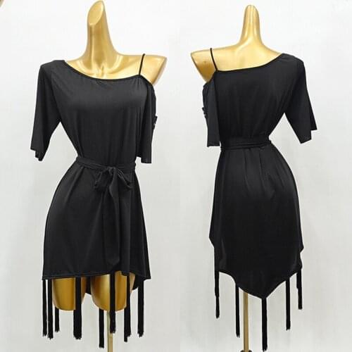 New Womens Latin Dancing Dresses Ladies Practice Training Clothes Modern/Rumba/Tango/Flamengo Dancer Fringed Black Dress 1784