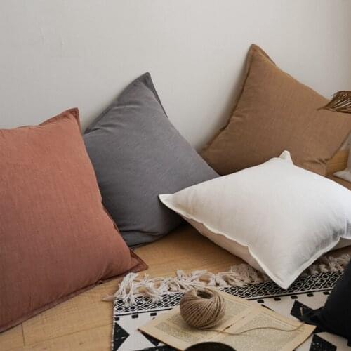 Plain Cushion Cover 45x45cm Linen Pillow Cover Ivory Dark Grey Coffee Fringed for Home Decoration Bed Sofa Couch