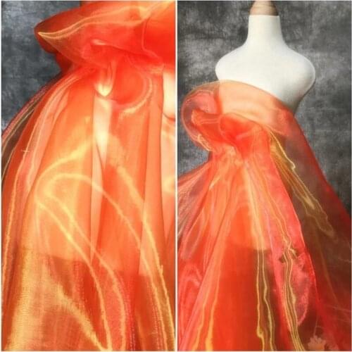 Orange Symphony Laser Color Change Mesh Organza Lace Fabric ChildrenS Clothing Wedding Apparel Fabric Cloth