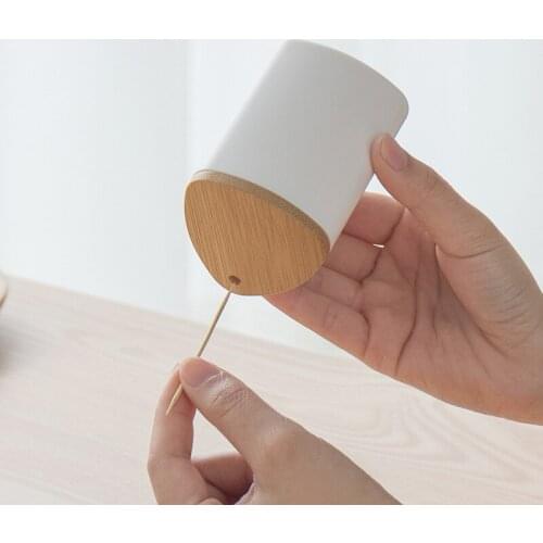 Plastic Toothpicks Holder With Bamboo Lid Cotton Swab Storage Box Home Decor Toothpicks Organizer Tube Mini Cotton Buds Case