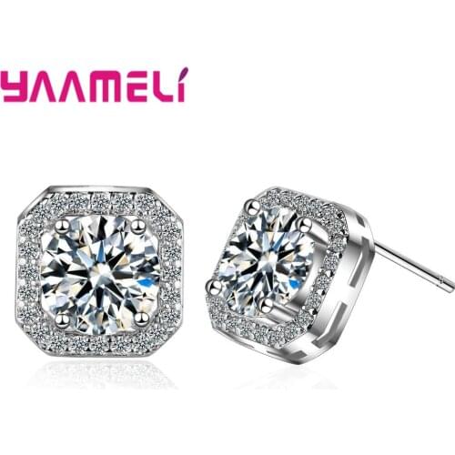 Authentic 925 Sterling Silver Cubic Zirconia CZ Stud Earrings for Women Wedding/Engagement Party Stud Earrings Brinco Jewelry