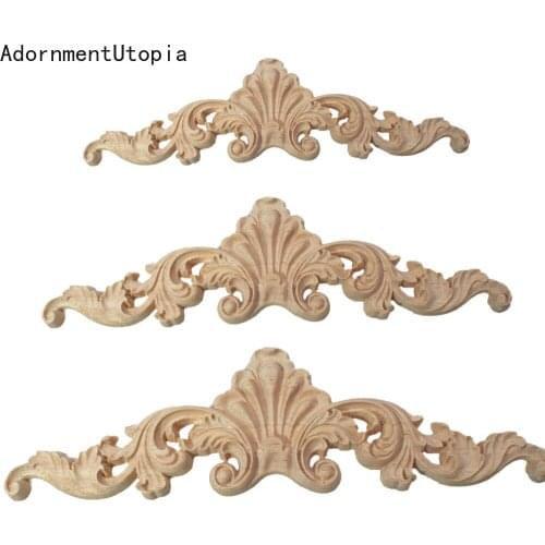 Rectangle Carving Natural Wood Appliques for Furniture Cabinet Unpainted Wooden Mouldings Decal Vintage Home Decor Decorative