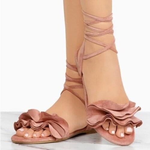 Women sandals 2019 summer women flat sandals fashion flock sandals flowers decor women beach shoes plus size 42 43