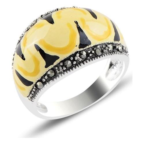 Silver 925 Sterling Enamel & Marcasite Ring