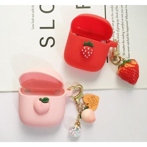 Silicone Protect Case for HAVIT i97 Wireless Earphone Charging Box Accessories with Cute Peach Keychain Cover Case fundas