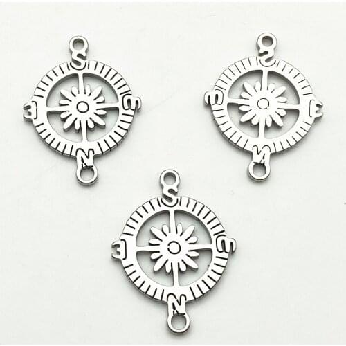 Compass Charm 5pcs Connector Stainless Steel 2side pattern sailing helm Connectors Jewelry Handmade Diy Jewelry Make