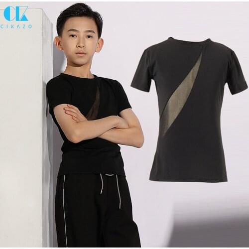 2021 Latin Dance Summer Boys Dance Tops Sexy Mesh Splicing Practice T-shirts Performance Competition Dance Clothes Handsome 5042