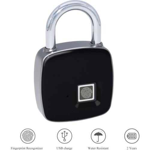 Micro USB Rechargeable Smart Keyless Fingerprint Lock IP65 Waterproof Anti-Theft Security Padlock Door Luggage Case Lock