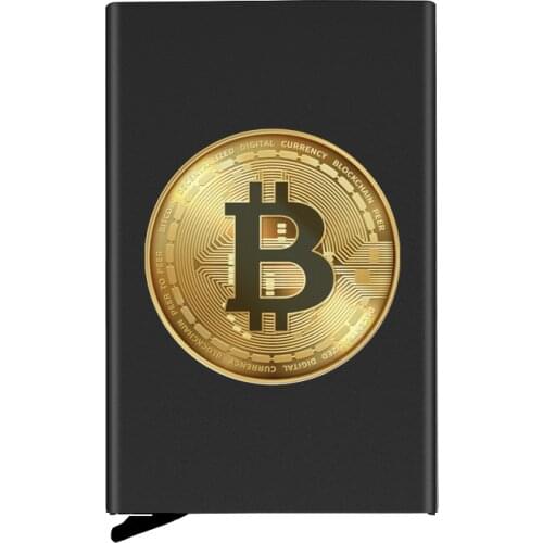 High Quality New Bitcoin Symbol Automatic Pop Up Credit Card Holder Cover Rfid Aluminum Pocket Wallet