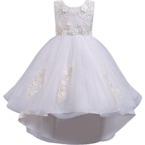XUNBEI High-Low Flower Girl Dresses Tulle Lace-Up Appliqued Princess Gown For Girls Vestidos Dresses Kids Clothing 3-14 Years