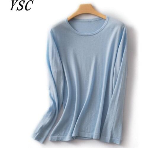 YSC 2020 winter Women Knitted 33% wool Sweater Classic Round collar Long sleeves Loose style keep warm High-quality pullover