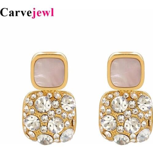 Carvejewl geometric earrings double square charms crystal rhinestone black enamel short drop dangle earrings for women jewelry
