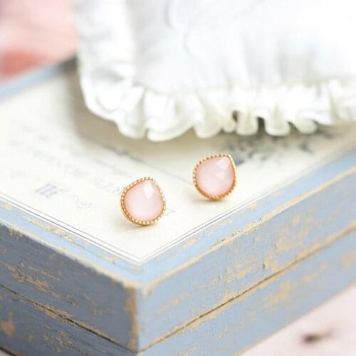 MoBuy 925 Sterling Silver Stud Earring For Women Peach Shape Synthetic Coral White Crystal 14K Gold Plated Earrings MBEI107