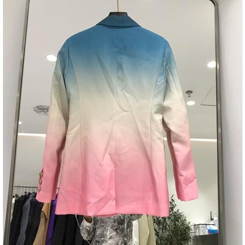 Single Jacket Womens Breasted Autumn New Metal Buttons Blazer Slim Gradient Color Coat Office Ladies Outfit