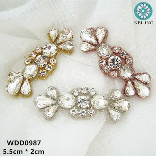 100PCS) Beaded bow shape crystal rhinestone applique accessories iron on for dresses WDD0987