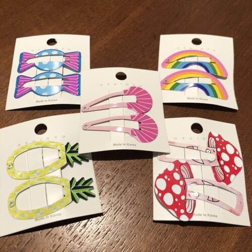 2Pcs Girls Cute Cartoon Animal Fruit Rainbow Hairpins Children Sweet Hair Clip Barrettes Headband Kids Fashion Hair Accessories