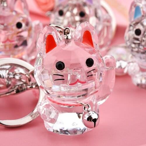 2021 Creative Animal Lucky Cat Acrylic Keychain for Women Couples Bag Car Pendant Key Ring Accessories Gifts