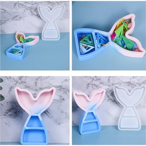J60E DIY Epoxy Crystal Resin 3D Fishtail Storage Box Mold for Soap Candle Holder DIY Jewelry Holder Home Decoration