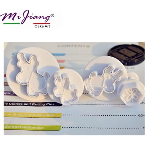 4pcs/set Christmas Reindeer Shaped Cake Mold Plastic Cookie Cutter Sugar Paste Press Baking Moulds Fondant Cake Decorating Tools