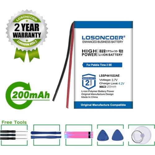 LOSONCOER Battery 200mAh LSSP441522AE Battery For Pebble Time 2 SE Smart Watch Accumulator 2-wire