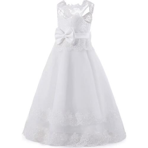 White and ankle-length flower girl dresses lace first communion dresses for girls A-line style vestidos de comunion