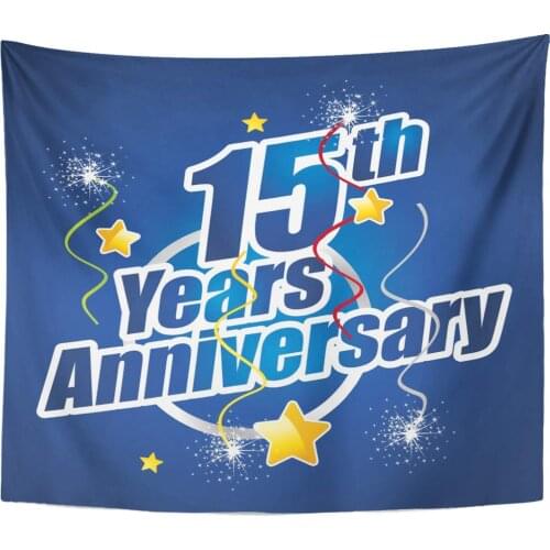 White Abstract 15Th Years Anniversary Celebrating Spark Firework Blue Yellow Birthday Tapestry Home Decor Wall Hanging