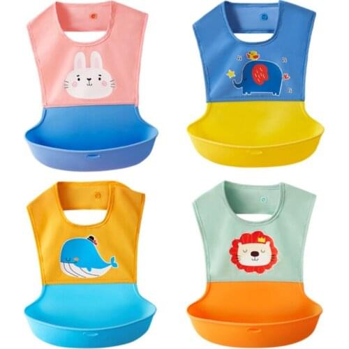 Baby Cute Cartoon Print Waterproof Dining Bib Feeding Supplies With Rice Bag