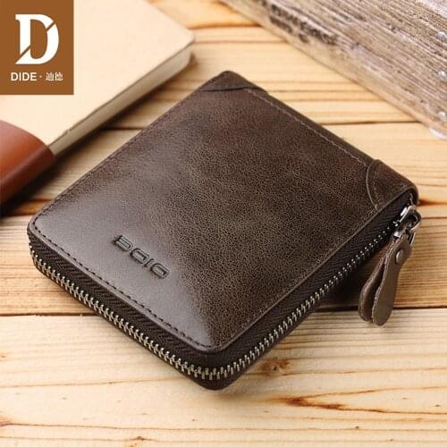 DIDE Genuine Leather Wallets For Men Women Purse Coin Purse Pockets Credit Card Holder RFID Large Capacity Zipper Wallet Male