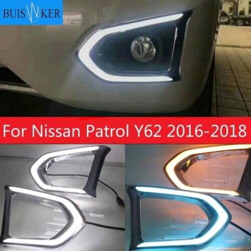 For Nissan Patrol Y62 2016 2017 2018 1Pair Car LED DRL Daytime Running Light With Yellow Turn Signal Night Blue Fog Lamp