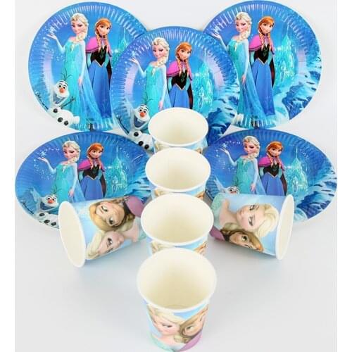 Frozen elsa Party theme Disposable Tableware Set 40pcs/lot paper Cup Plate Children Happy Birthday Party Supplies Decorations