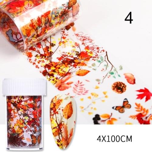 1 Roll Autumn Maple Leaves Lavender Nail Foils Colorful Flowers Nail Art Transfer Stickers Paper DIY Nail Art Decorations