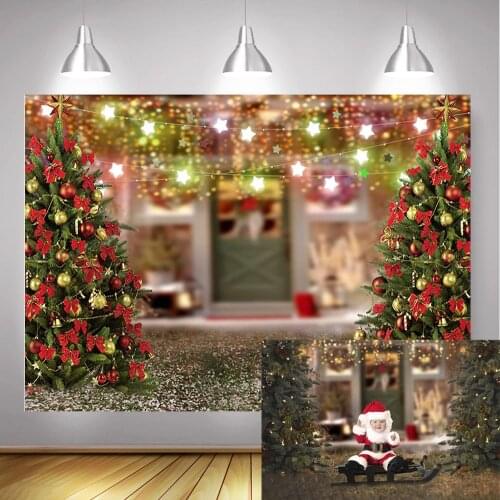 Christmas Photography Backdrop Christmas Tree Bells Bokeh Winter Portrait Background Xmas House Snow Family Party Video Props