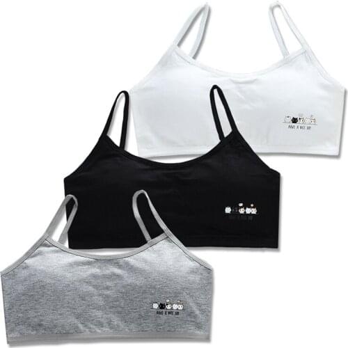 3Pcs/Lot Girls Cotton Training Bra With Chest Pad Puberty Kid Vest Sport Soft Top Tank Breathable Underwear Bras 8-18Years Old