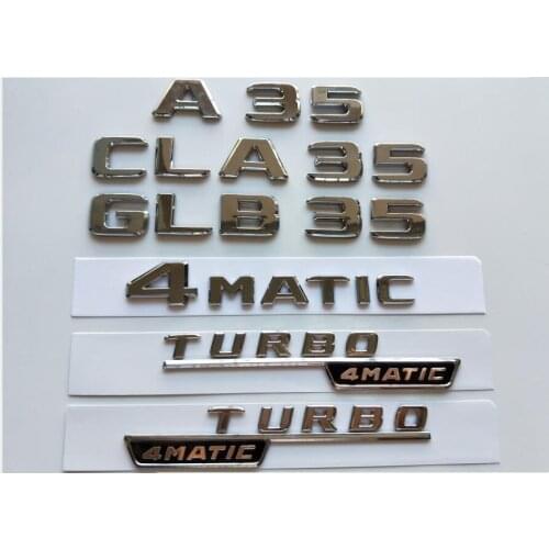 Chrome Silver Letters Trunk Badges Emblems Emblem Badge for Mercedes Benz W177 A35 C118 X118 CLA35 GLB35 AMG TURBO 4MATIC