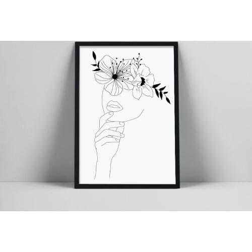 Head of flowers art print, aesthetic room decor, flower woman line art, boho wall decor, fine line art print, boho art, pte Fbs