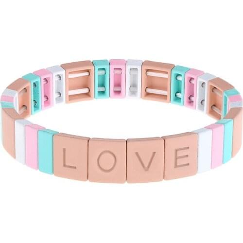 JBL004 2020 New Alloy Paint Letter Love Beads Bracelet Rainbow Colorful Bracelet Bohemian Stackable Stretch Bracelets For Women