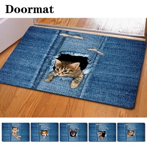 Fashion Kawaii Welcome Floor Mats Animal Cute Cat Dog Print Bathroom Kitchen Carpet House Doormats for Living Room Anti-Slip Rug