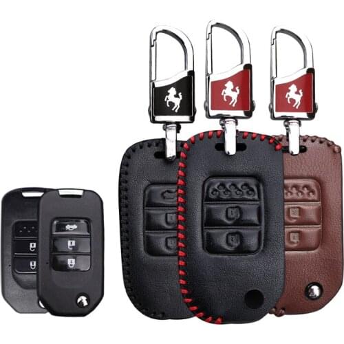KUKAKEY Leather Car Key Case Fob Cover Holder For Honda Accord FIT Crosstour HR-V CR-V Odyssey Civic Spirior Protected Key Bag