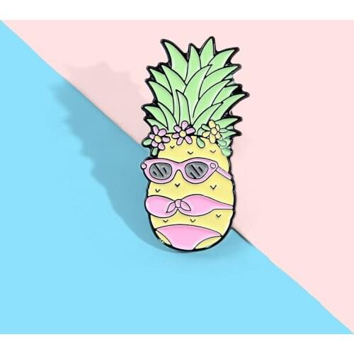 Creative summer cold enamel pineapple pin sexy pink bikini costume cartoon brooch pool party gift to friends jewelry