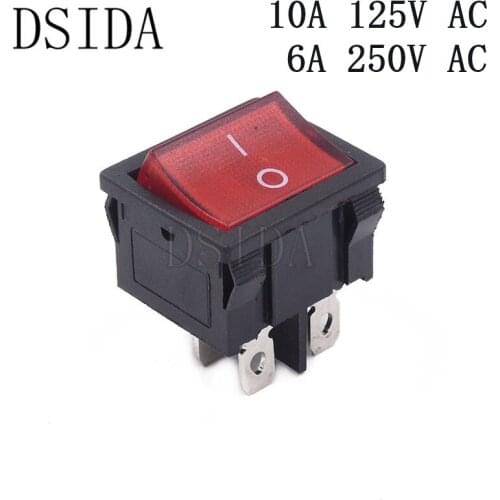 Rocker Switch 21*24mm 2 Position 4 Pins Power Switch With Red Light ON-OFF With 10A 125VAC/6A 250V 21x24 Ship Type Switch