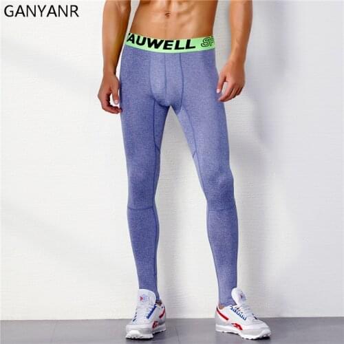 GANYANR Running Tights Men Sports Leggings Yoga Basketball Compression Pants Athletic Fitness Bodybuilding Gym Jogging Sexy Gay