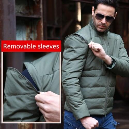 Men Down Jackets Winter Portability Warm 90% White Duck Down Coat Military Waterproof Parkas Removable sleeves Outerwear