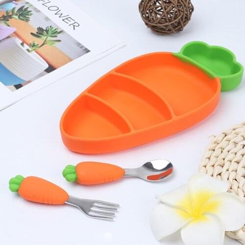 3pcs Silicone Baby Cartoon Tableware Set Children Dishes Kids Baby Feeding Plate Training Bowl Spoon Fork J60B