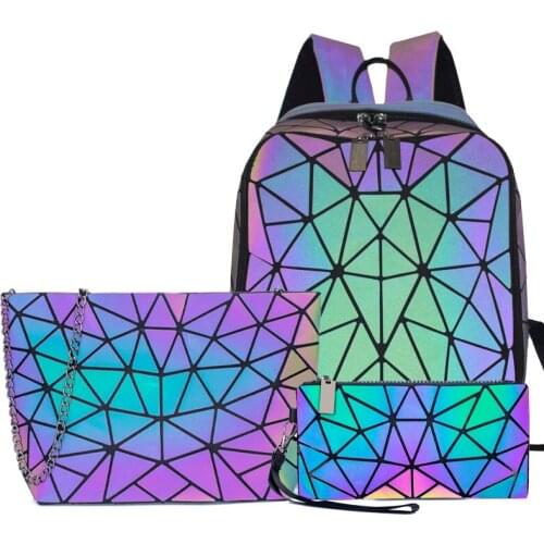 Luminous bao bag Women Backpack 3 Pcs Set Laptop Backpacks Student School Bags Holographic Purse Geometric Bagpack Bag Mochila