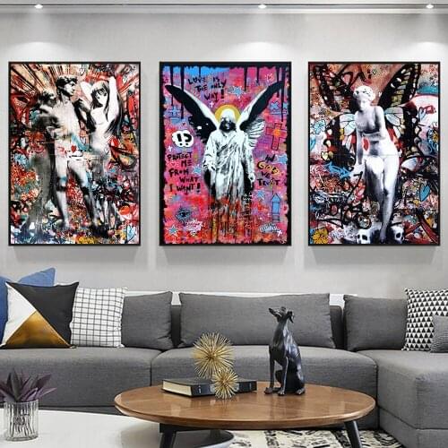 Street Graffiti Art Nude Woman Sculpture Canvas Painting Posters and Prints Wall Art Picture for Living Room Home Decor Cuadros
